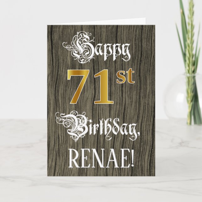 71st Birthday: Faux Gold Look + Faux Wood Pattern Card (Front)
