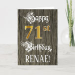 [ Thumbnail: 71st Birthday: Faux Gold Look + Faux Wood Pattern Card ]