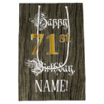 [ Thumbnail: 71st Birthday: Faux Gold Look & Faux Wood Pattern Gift Bag ]