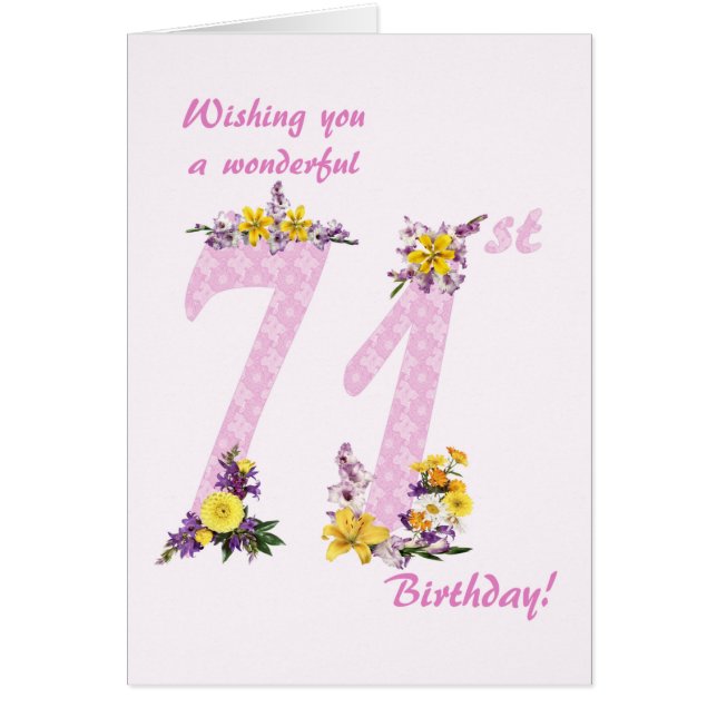 71st Birthday Flower Decorated Numbers Cards (Front)