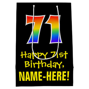 71st Birthday: Fun, Bold, Colorful, Rainbow "71" Medium Gift Bag