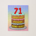 [ Thumbnail: 71st Birthday: Fun Cake and Candles + Custom Name Jigsaw Puzzle ]