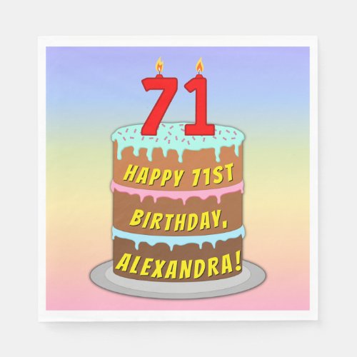 71st Birthday Fun Cake and Candles  Custom Name Napkins