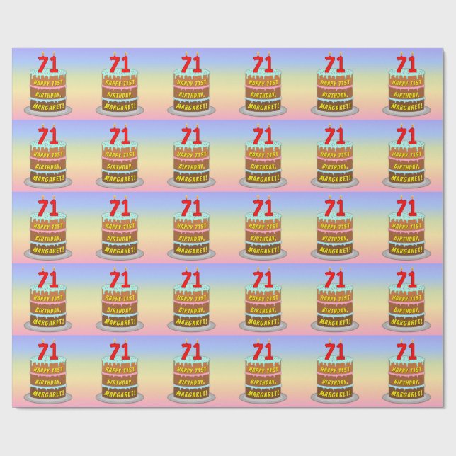 71st Birthday: Fun Cake and Candles + Custom Name Wrapping Paper (Flat)
