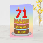 [ Thumbnail: 71st Birthday — Fun Cake & Candles, W/ Custom Name Card ]