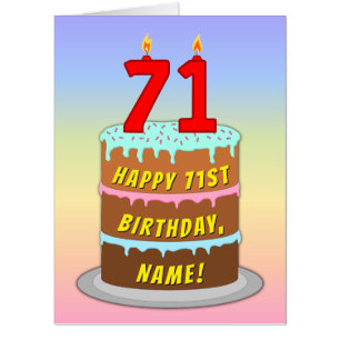 71st Birthday: Fun Cake & Candles, w/ Custom Name Card
