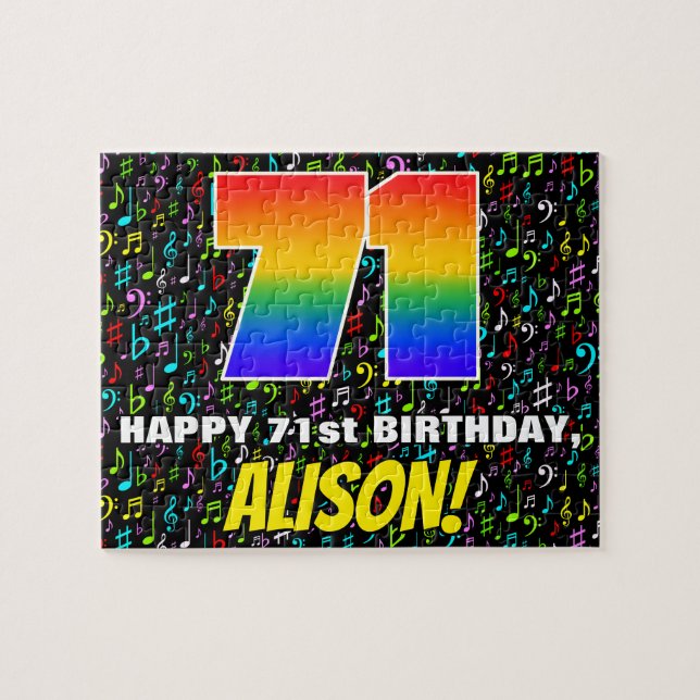 71st Birthday — Fun, Colorful Music Symbols & “71” Jigsaw Puzzle (Horizontal)