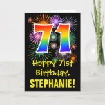[ Thumbnail: 71st Birthday: Fun Fireworks Pattern + Rainbow 71 Card ]