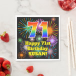 [ Thumbnail: 71st Birthday: Fun Fireworks Pattern + Rainbow 71 Napkins ]