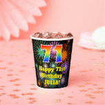 [ Thumbnail: 71st Birthday: Fun Fireworks Pattern + Rainbow 71 Paper Cups ]