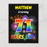 [ Thumbnail: 71st Birthday - Fun Fireworks, Rainbow Look "71" Postcard ]