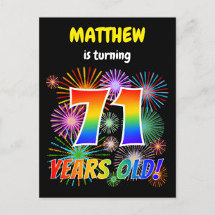 71st Birthday - Fun Fireworks, Rainbow Look "71" Postcard