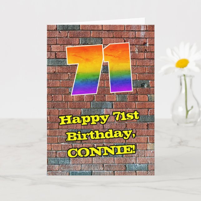 71st Birthday: Fun Graffiti-Inspired Rainbow 71 Card (Small Plant)