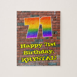 71st Birthday: Fun Graffiti-Inspired Rainbow 71 Jigsaw Puzzle