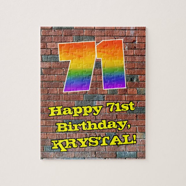 71st Birthday: Fun Graffiti-Inspired Rainbow 71 Jigsaw Puzzle (Vertical)