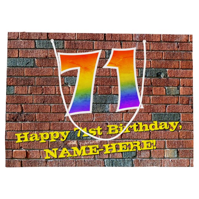 71st Birthday: Fun, Graffiti-Inspired Rainbow # 71 Large Gift Bag (Back)