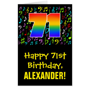 71st Birthday: Fun Music Symbols + Rainbow # 71 Card
