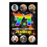 [ Thumbnail: 71st Birthday: Fun Rainbow #, Custom Name + Photos Card ]