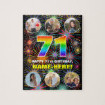 [ Thumbnail: 71st Birthday: Fun Rainbow #, Custom Name + Photos Jigsaw Puzzle ]