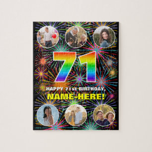 71st Birthday: Fun Rainbow #, Custom Name + Photos Jigsaw Puzzle