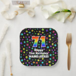 [ Thumbnail: 71st Birthday: Fun Stars Pattern and Rainbow “71” Paper Plates ]