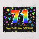 [ Thumbnail: 71st Birthday: Fun Stars Pattern, Rainbow 71, Name Postcard ]