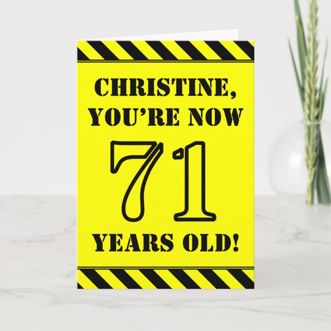 71st Birthday: Fun Stencil Style Text, Custom Name Card (Front)