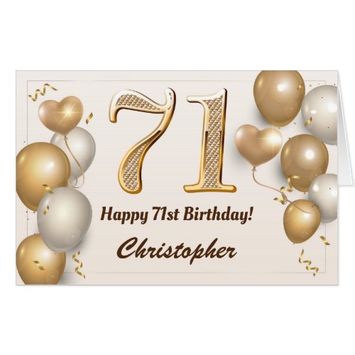 71st Birthday Gold Balloons Confetti Extra Large Card