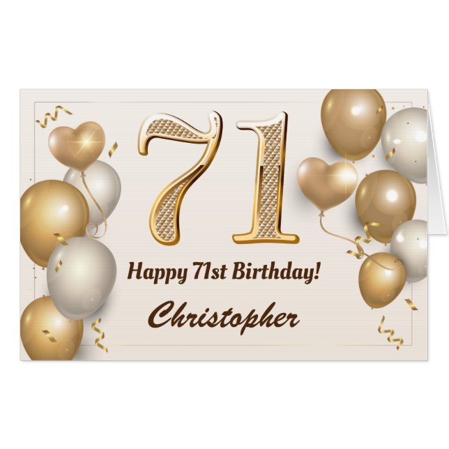 71st Birthday Gold Balloons Confetti Extra Large Card (Front Horizontal)