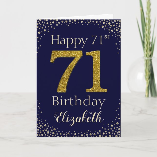 71st Birthday Golden Glitter Card (Front)