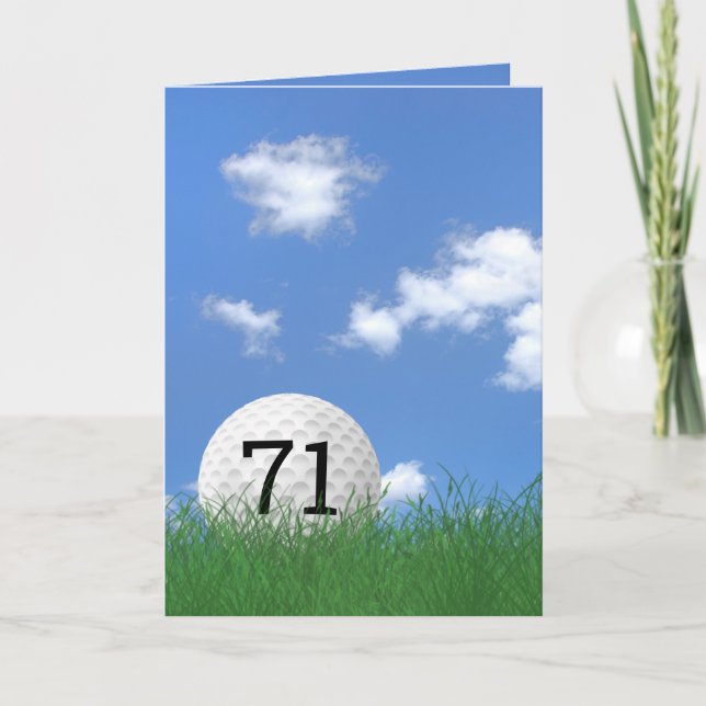 71st birthday, golf ball in grass card (Front)