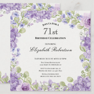 71st Birthday Invitation Elegant Purple Floral