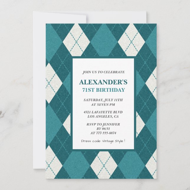 71st birthday invitations Men Vintage Blue (Front)