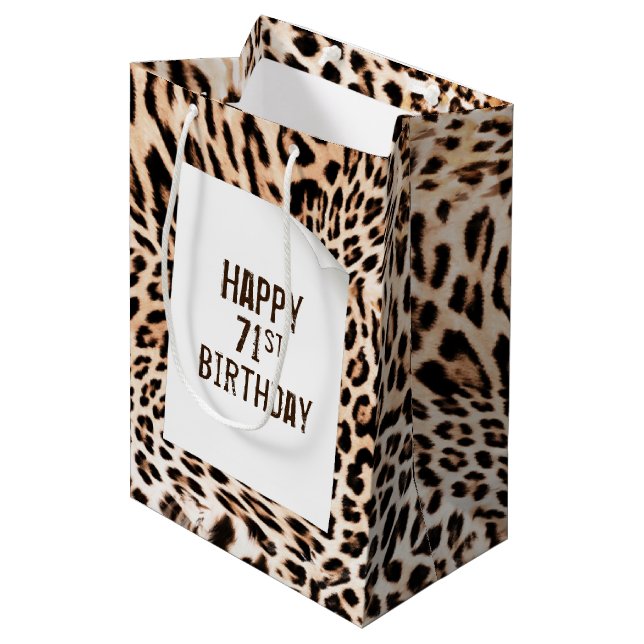 71st Birthday Leopard Fur Print  Medium Gift Bag (Front Angled)
