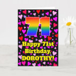 [ Thumbnail: 71st Birthday: Loving Hearts Pattern, Rainbow # 71 Card ]