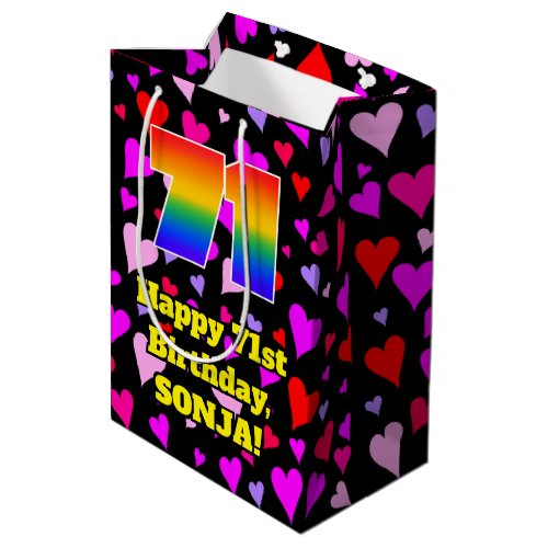 71st Birthday Loving Hearts Pattern Rainbow  71 Medium Gift Bag