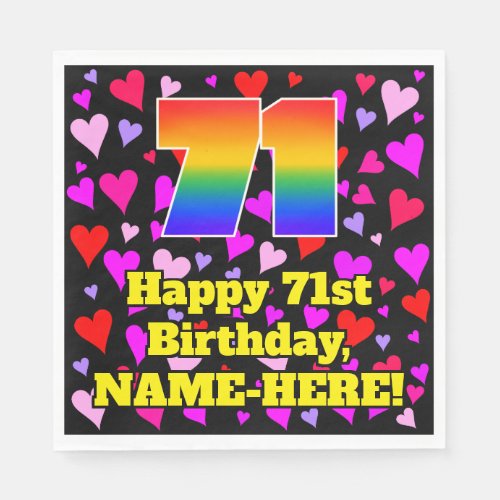 71st Birthday Loving Hearts Pattern Rainbow  71 Napkins
