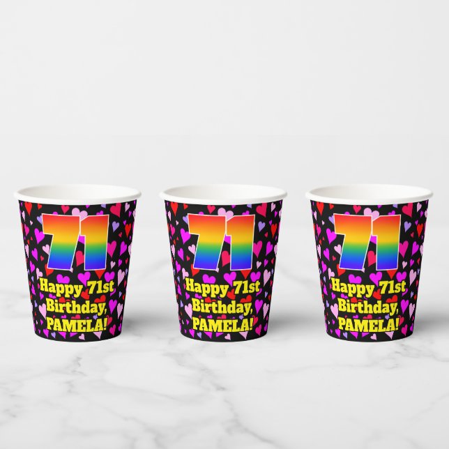 71st Birthday: Loving Hearts Pattern, Rainbow 71 Paper Cups (Multi)