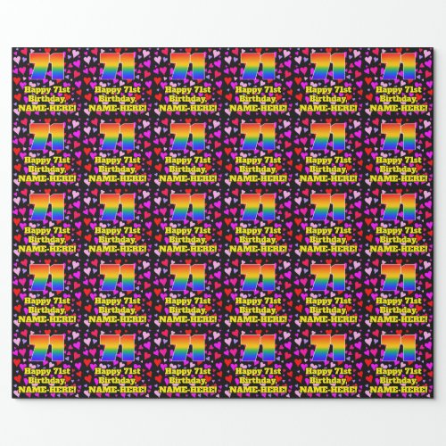 71st Birthday Loving Hearts Pattern Rainbow  71 Wrapping Paper