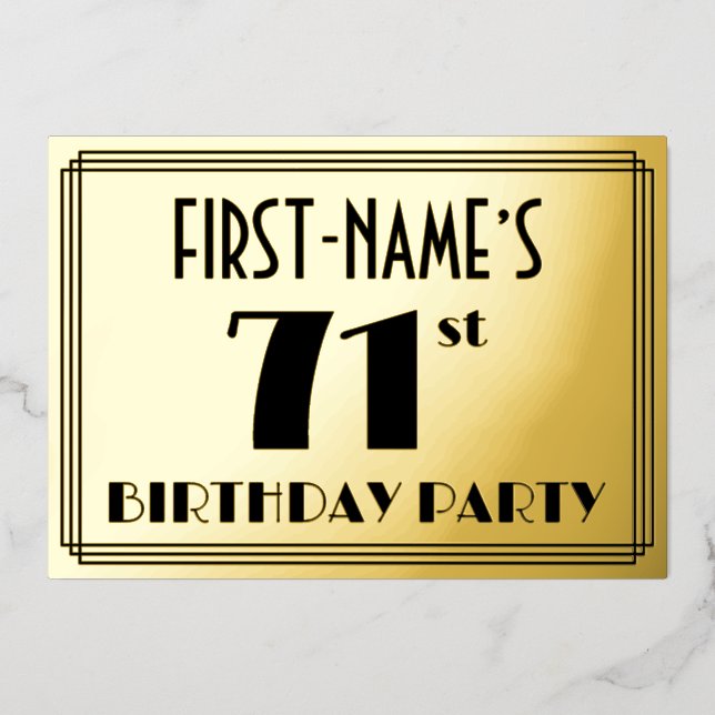71st Birthday Party — Art Deco Look “71” + Name Foil Invitation (Front)