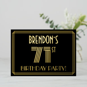 71st Birthday Party — Art Deco Style “71” + Name Foil Invitation