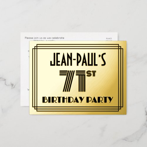 71st Birthday Party  Art Deco Style 71  Name Foil Invitation Postcard