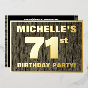 71st Birthday Party: Bold, Faux Wood Grain Pattern Foil Invitation