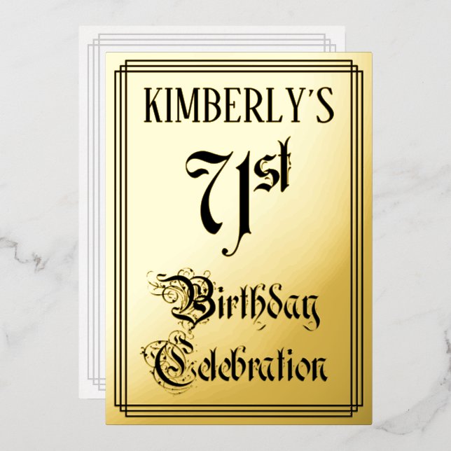 71st Birthday Party — Elegant Script + Custom Name Foil Invitation (Front/Back)