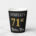 [ Thumbnail: 71st Birthday Party — Fancy Script, Faux Gold Look Paper Cups ]