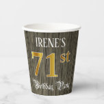 [ Thumbnail: 71st Birthday Party — Faux Gold & Faux Wood Looks Paper Cups ]