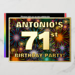 [ Thumbnail: 71st Birthday Party — Fun, Colorful Fireworks Look Invitation ]
