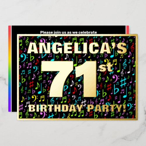 71st Birthday Party â Fun Colorful Music Symbols Foil Invitation