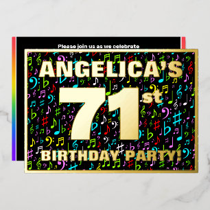71st Birthday Party — Fun, Colorful Music Symbols Foil Invitation