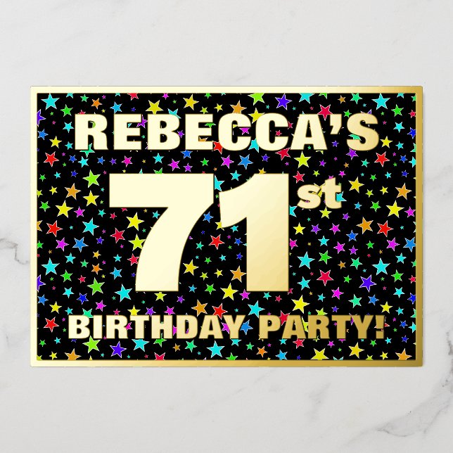 71st Birthday Party — Fun, Colorful Stars Pattern Foil Invitation (Front)